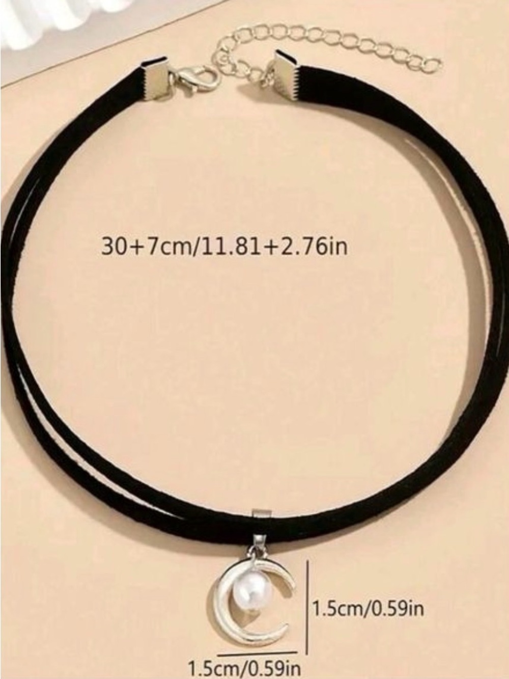 Black Velvet Choker Necklace with Crescent Moon & Pearl Pendant